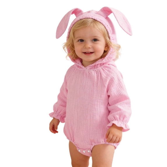 Baby Bodysuit Easter Bunny Design Long Sleeve Snaps Jumpsuit Soft Daily Wear for Toddler Girls Pink 0 Months-3 Months