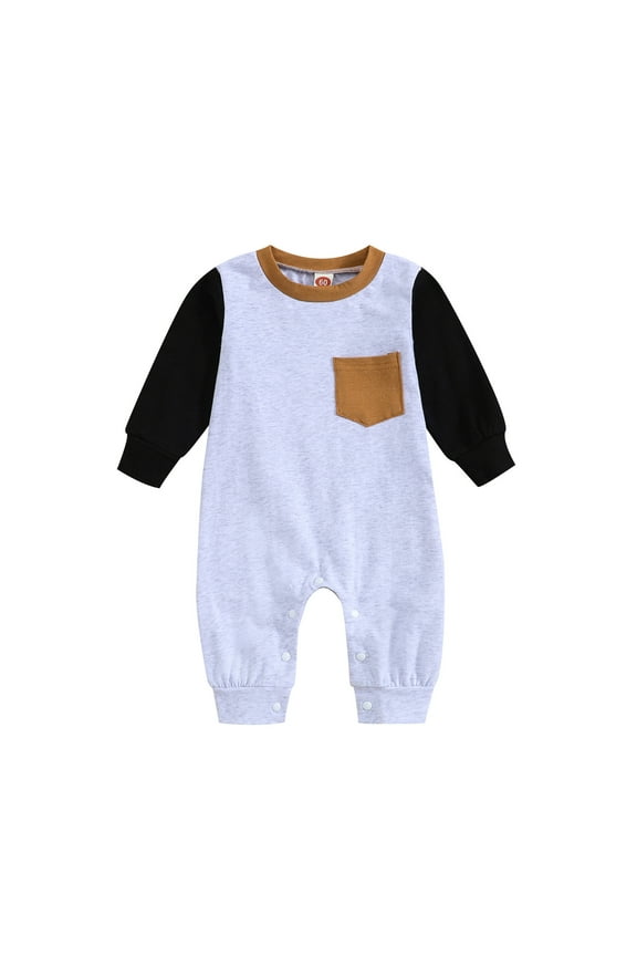 Baby Bodysuit Extender Boys Girls Long Sleeve Patchwork Colour Romper Jumpsuit with Pocket Clothes Black, 6-12 Months