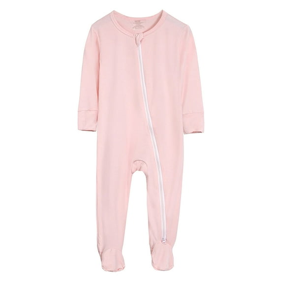 Baby Bodysuit Footie Pajamas with Mitten Double Zipper Sleepers Baby Boy Girl Onesie Footed One-Piece Romper Plus Size Jumpsuit(Color:Pink,Size:3-6 Months)