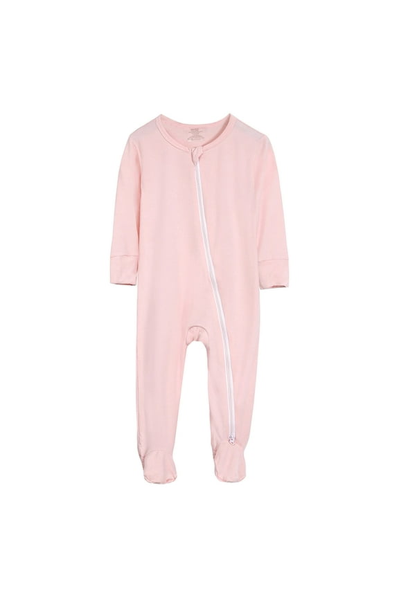 Baby Bodysuit Footie Pajamas with Mitten Double Zipper Sleepers Baby Boy Girl Onesie Footed One-Piece Romper Plus Size Jumpsuit(Color:Pink,Size:3-6 Months)