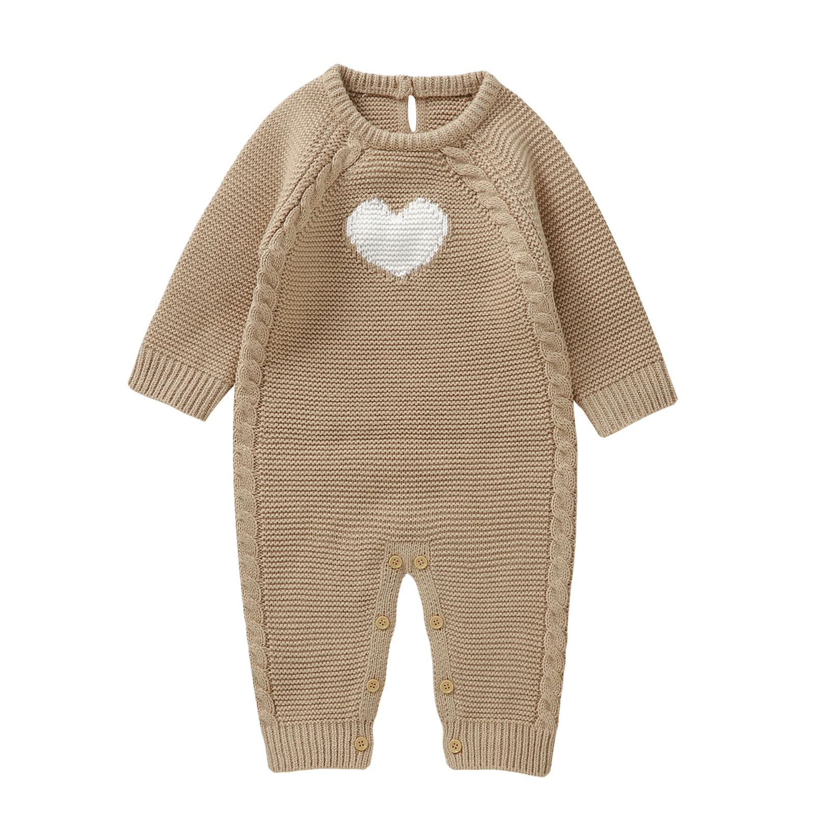 Baby Bodysuit Girl Baby Girl Boy Heart Pattern Knit Sweater Romper Long