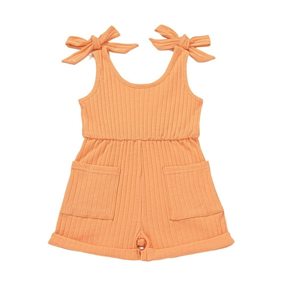Baby Bodysuit Girl Baby Toddler Onesie Cute Bow Summer Solid Color Sleeveless Shorts 6M 4Y Orange, 2-3 Years