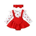 thumbnail image 1 of Baby Bodysuit Girls Long Sleeve Valentine'S Day Ribbed Heart Prints Jumpsuit Dress Headbands Baby Romper Red 9 Months-12 Months, 1 of 6