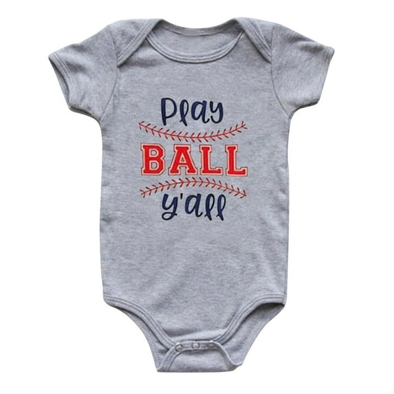 Baby Bodysuit Kids Short Sleeve Baseball Cartoon Prints Cute Solid Jumpsuit Clothes Baby Girl Romper Grey 6 Months-9 Months
