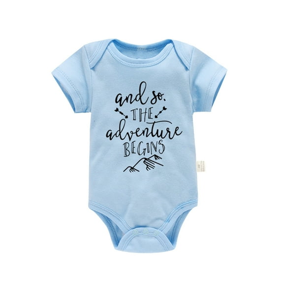 Baby Bodysuit Kids Short Sleeve Letter Prints Jumpsuit Clothes Baby Boy Romper Blue 18 Months-24 Months