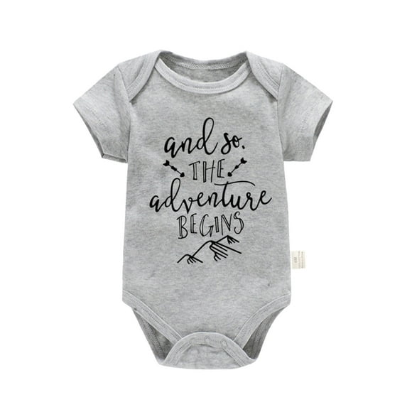 Baby Bodysuit Kids Short Sleeve Letter Prints Jumpsuit Clothes Baby Boy Romper Grey 12 Months-18 Months