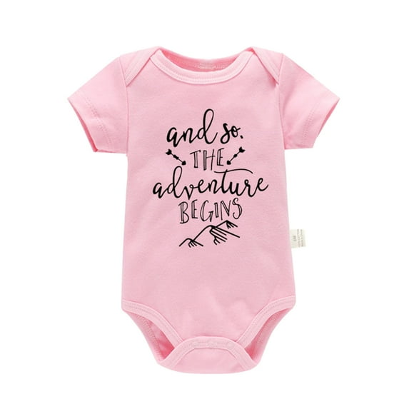 Baby Bodysuit Kids Short Sleeve Letter Prints Jumpsuit Clothes Baby Girl Romper Pink 18 Months-24 Months