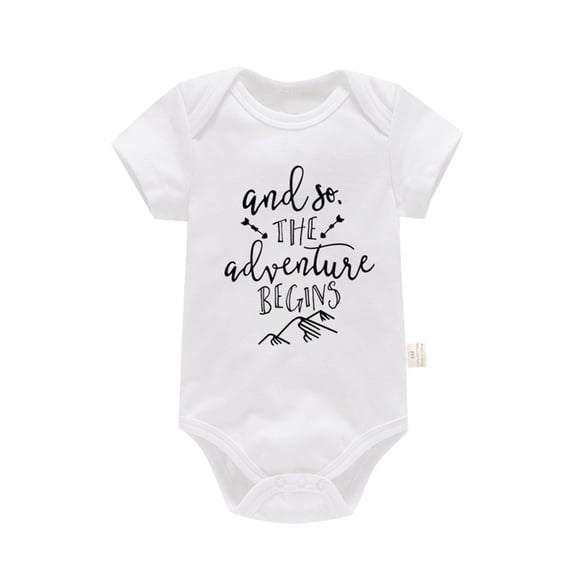 Baby Bodysuit Kids Short Sleeve Letter Prints Jumpsuit Clothes Baby Romper White 0 Months-3 Months