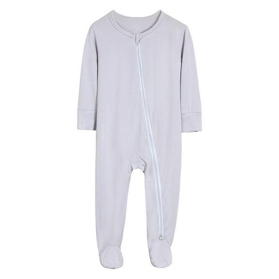 Baby Bodysuit Long Sleeve Baby Boys Girls Cotton Rompers Footed Pajamas Zipper Long Sleeve Sleeper Jumpsuit Grey, 3-6 Months