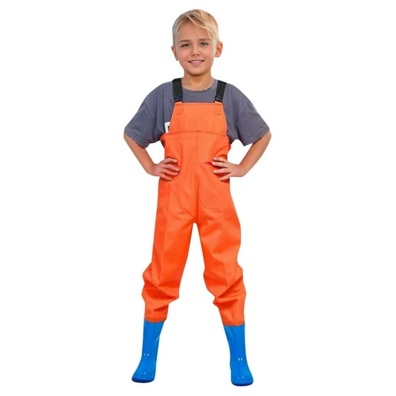 Baby Bodysuit Long Sleeve Kids Boys Girls Chest Waders Youth Fishing Waders with Pocket for Toddler Children Water Proof & Fishing Waders with Boots Orange, 9-10 Years