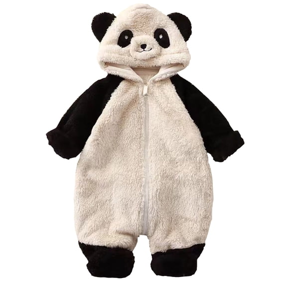 Baby Bodysuit Spring Winter Autumn Panda Hooded Long Sleeve Jumpsuit Clothes Baby Romper Black 0 Months-3 Months