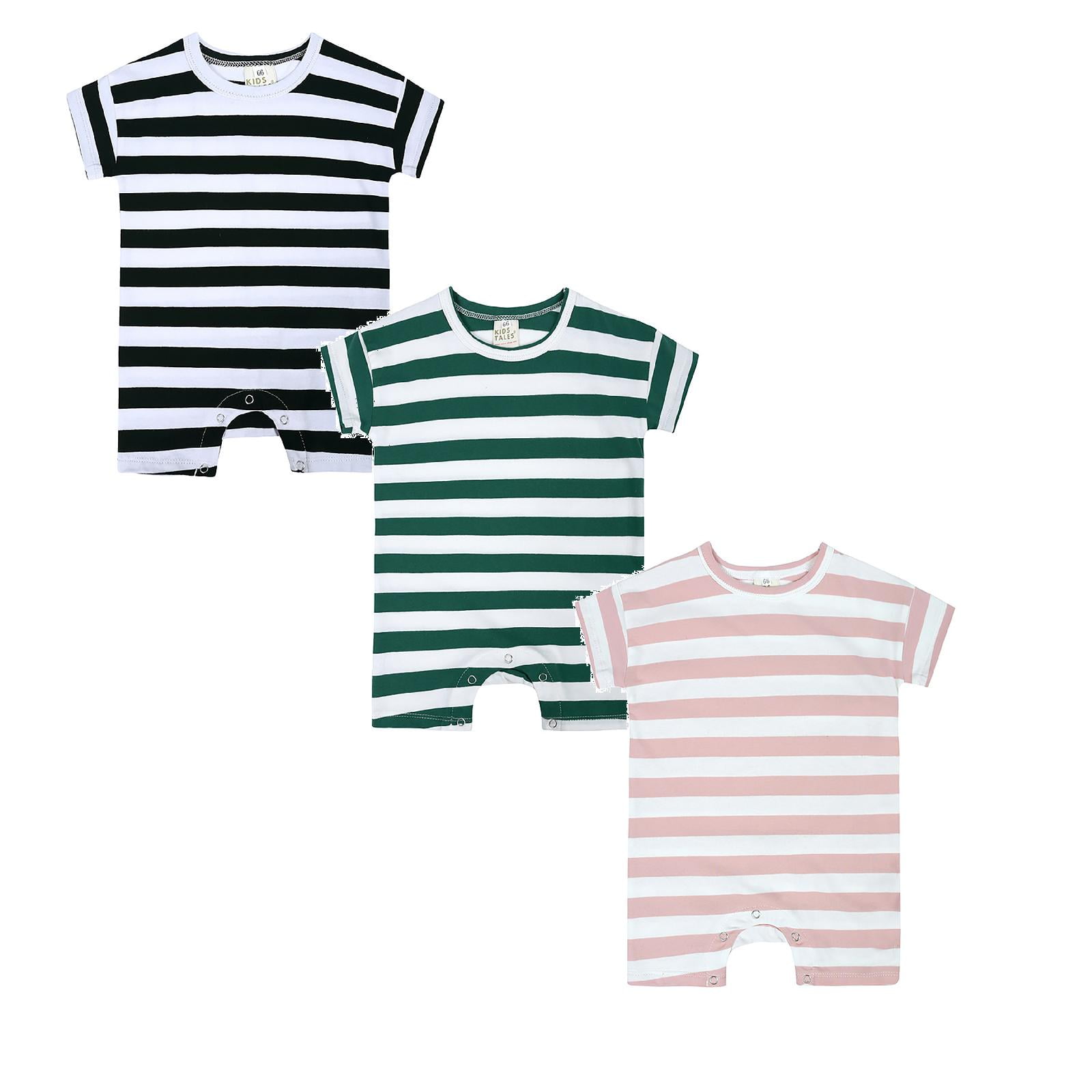Baby Girls Boys Bodysuit Romper Pajamas Jumpsuit Short Sleeves Striped Sleeper Boy Clothes 9-12 Months