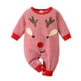 thumbnail image 1 of Baby Bodysuit Zipper Boys Girls Long Sleeve Christmas Romper Xmas Striped Deer Printed Jumpsuit Red, 0-3 Months, 1 of 8