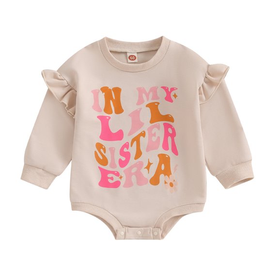 Baby Bodysuit for Girls Boys Girls Long Sleeve Letter Print Romper Bodysuit Fall Clothes Beige, 9-12 Months
