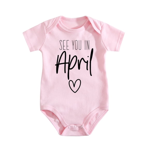 Baby Bodysuit for Pregnancy Announcement, See You in April Infant Shower Gift, Newborn Coming Soon Outfit Medium Pink-style 9-12M