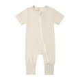 thumbnail image 1 of Baby Bodysuits Inafant Rompers Footless Zipper Short Sleeve Sleeper Bodysuit Onesies Beige 6 Months-12 Months, 1 of 2