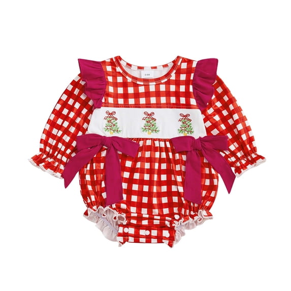 Baby Bodysuits Unisex Bodysuit Boys Girls Clothes for 12-18 Months Newborn Girls Christmas Long Sleeved Checkered Bow Bodysuit Cute Christmas Tree Embroidery Bodysuit
