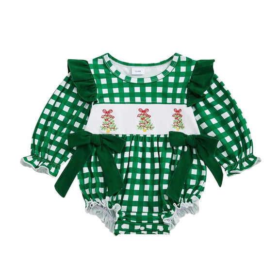 Baby Bodysuits Unisex Bodysuit Boys Girls Clothes for 18-24 Months Baby Girls Christmas Long Sleeved Checkered Bow Bodysuit Cute Christmas Tree Embroidery Bodysuit