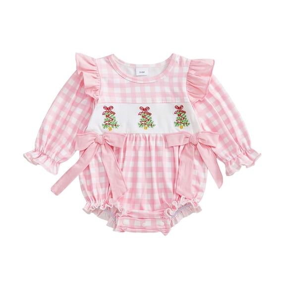 Baby Bodysuits Unisex Bodysuit Boys Girls Clothes for 3-6 Months Preemie Girls Christmas Long Sleeved Checkered Bow Bodysuit Cute Christmas Tree Embroidery Bodysuit
