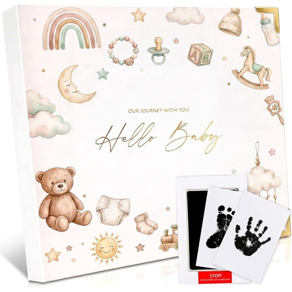 Baby Book Keepsake for Baby Girls and Boys - Timeless First 5 Year Baby Scrapbook - Every Event from Birth to Age 5 - Gender Neutral Baby Photo Albums Gifts, 136 Pages (Bear Beige)