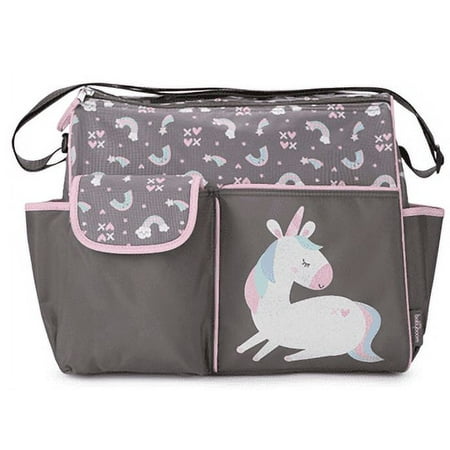 Baby Boom Adjustable Shoulder Strap Tote Diaper Bag with Insulated Pockets, Gray