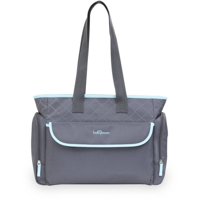 Baby Boom Flap Tote Diaper Bag Grey/Aqua