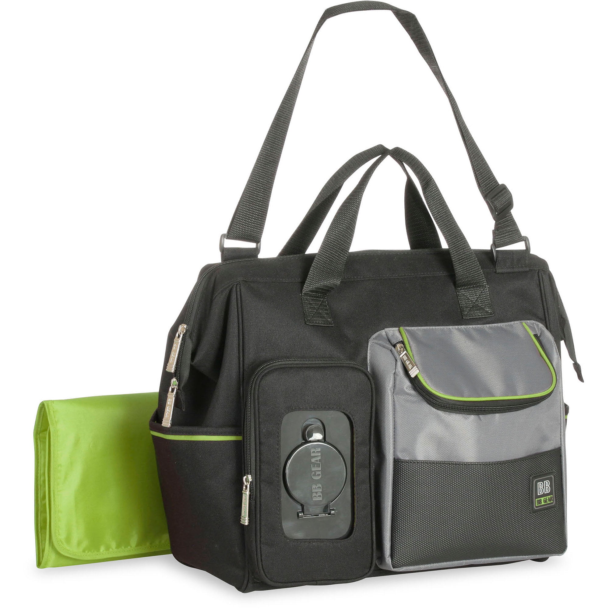Baby Boom Places & Spaces Clamshell Duffle Diaper Bag, Black/Green