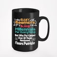 thumbnail image 1 of Baby Boomers Blame Millennials, Everything. Funny, Black 15oz Ceramic Mug, 1 of 5