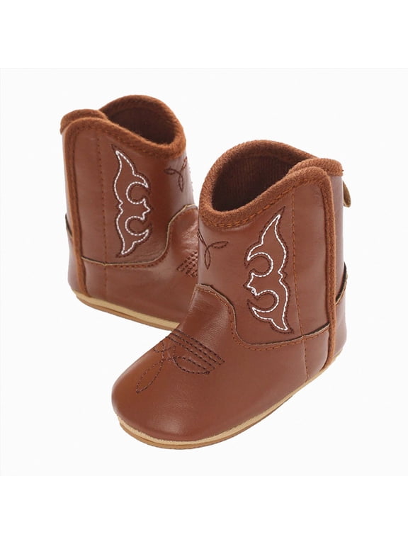 Baby Boots Leather Cowboy Bootie for Boys Girls Soft Sole Nonslip Crib Shoes For Infant Newborn Toddler Trend Boots Size 12-18 Months