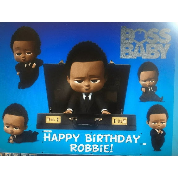 Baby Bossy African American Boy Birthday Image Edible Cake topper