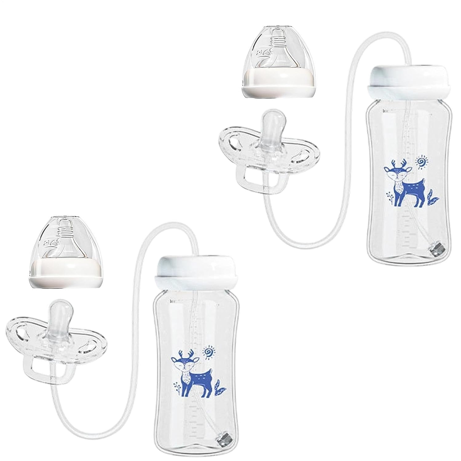 Baby Bottle, 10oz Self Feeding Silicone Pacifier Bottle with Nipple Straw, Anti-Colic Leakproof Infant Feeder for Travel and Home, (2 Pack)
