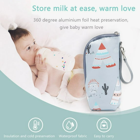 Baby Bottle Bag Adorable Zipper Closure Oxford Cloth Portable Car Stroller Breast Milk Insulated Bag Nursery Supplies