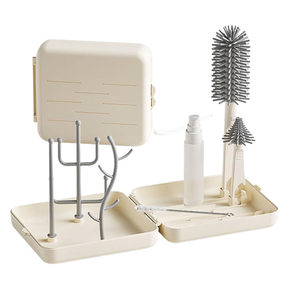 Baby Bottle Brush,6 in 1 Bottle Cleaner Set with Extendable Silicone Bottle Brush,Drying Rack,Nipple & Straw Brushes,Soap Dispenser & Organizer Case,Ideal Gifts for Babies& Moms