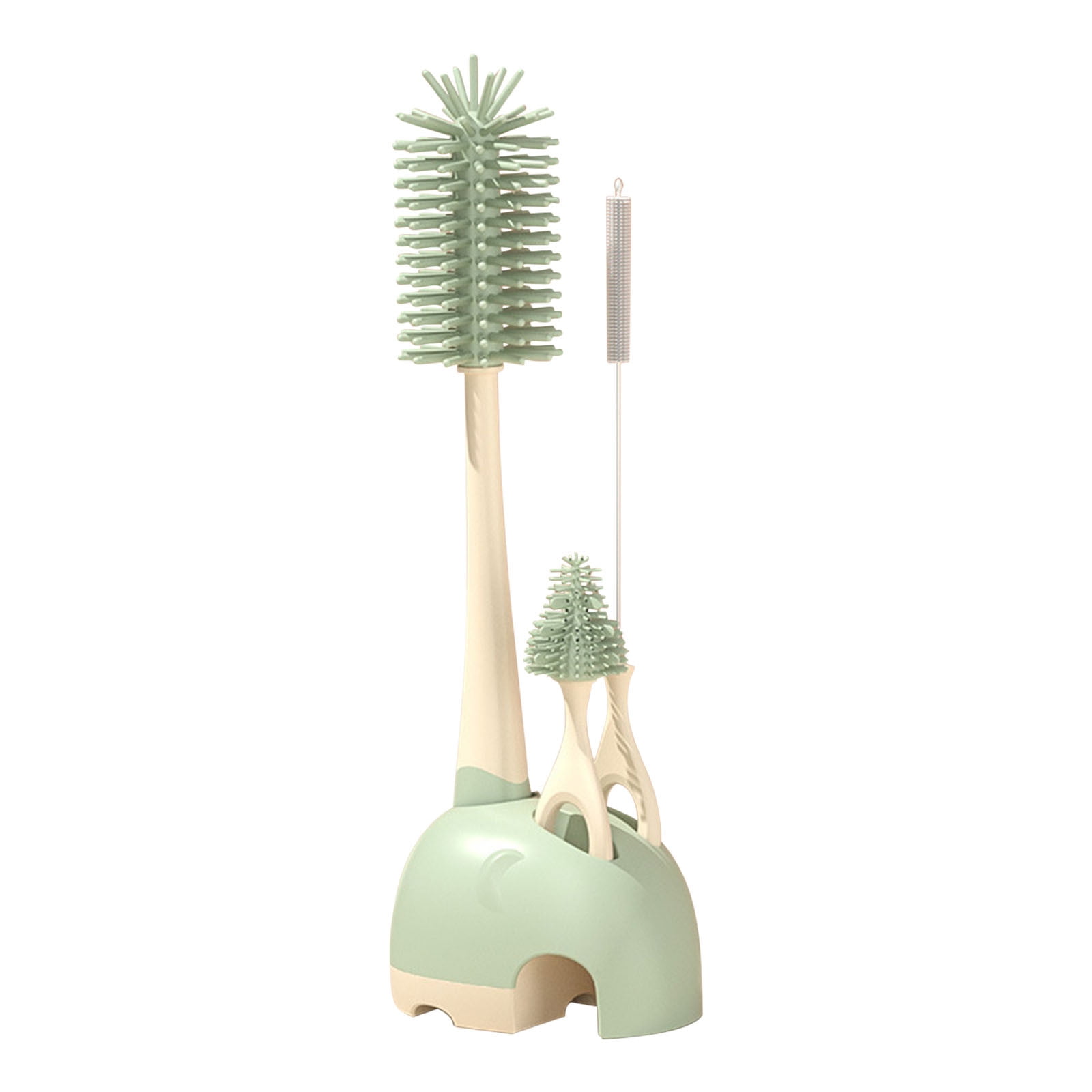 Ubbi Deluxe Baby Bottle Brush Set – Bottle & Nipple Brush With Suction Cup Base, Dishwasher Safe, Taupe