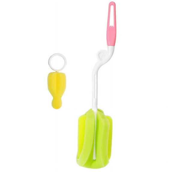Baby Bottle Brush with Nipple Cleaner, 360° Rotating Sponge Baby Bottle Cleaning Brush Cleaner 2pcs Set