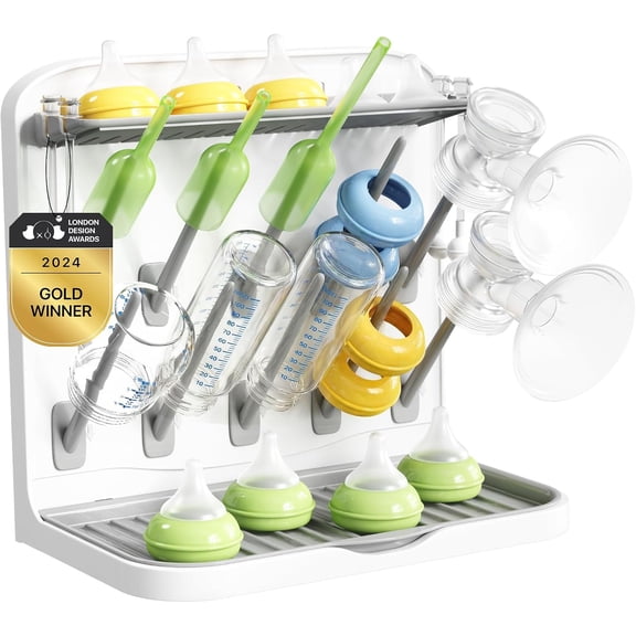 Baby Bottle Drying Rack with 10 Hooks, Newborn Essentials Must Haves, Bottle Stora Organizer for Countertop, Cabinet, Rack Dryer Holder for Pacifiers, Pump Parts, Baby Stuff