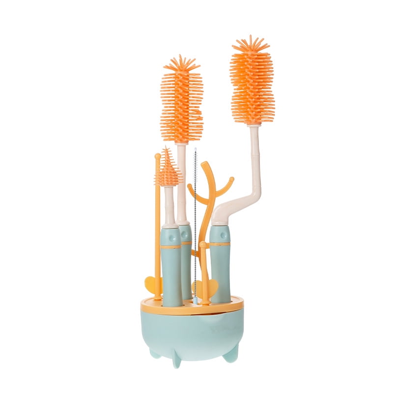 Baby Bottle Drying Rack and Cleaning Set, with Spinning Silicone Baby Bottle Brush, Pacifier Brush, Straw Brush, 2025 Xmas Holiday Surprise Gift for Newmom, blue