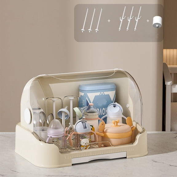Baby Bottle Drying Rack With Cover, Portable Baby Bottle Storage Organizer For Countertop Or Cabinet, Durable Nursing Bottles And Utensils Organizer For Kitchen