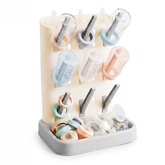 Baby Bottle Drying Rack Large Capacity Vertical Standing Bottle Dryer Holder with Detachable Bottom Drip Tray for Nipple Pump Part and Accessories