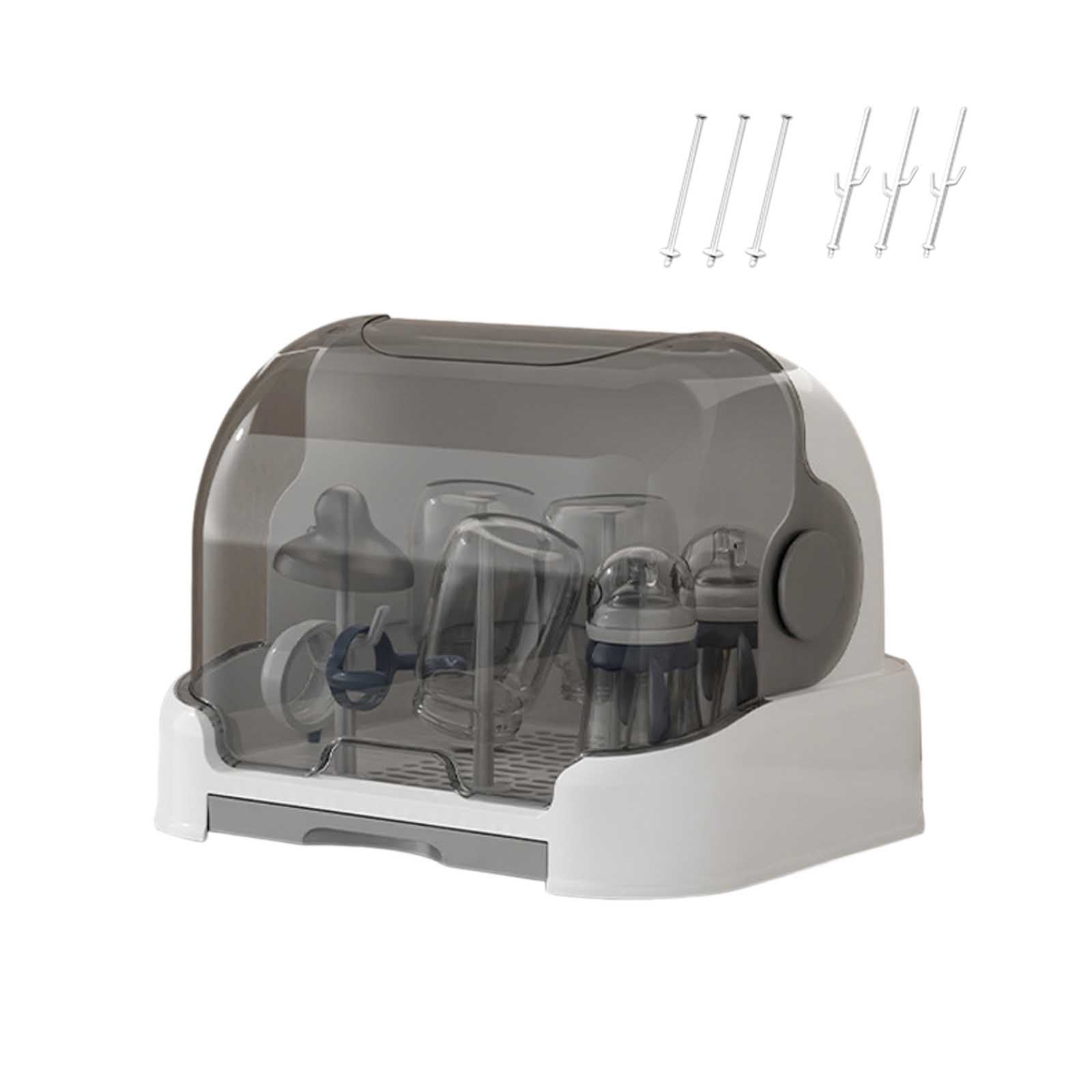 Baby Bottle Drying Rack with Lid Baby Bottle Storage Box with Removable Drain Tray Space Saving Baby Bottle Rack Dryer Reusable Bottle Rack Holder for Baby 32*26*25.5cm Home Decor