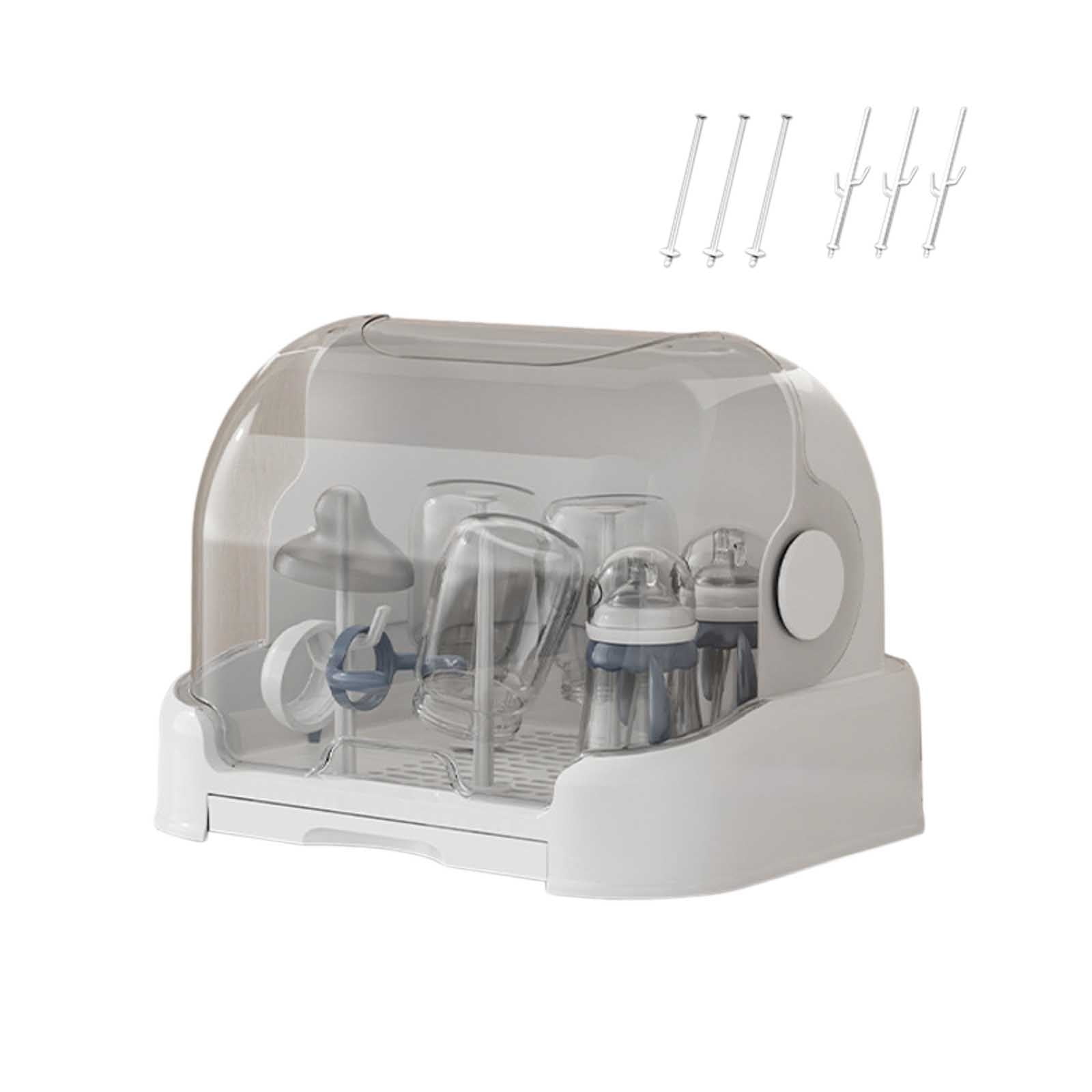 Baby Bottle Drying Rack with Lid Baby Bottle Storage Box with Removable Drain Tray Space Saving Baby Bottle Rack Dryer Reusable Bottle Rack Holder for Baby 32*26*25.5cm Home Decor