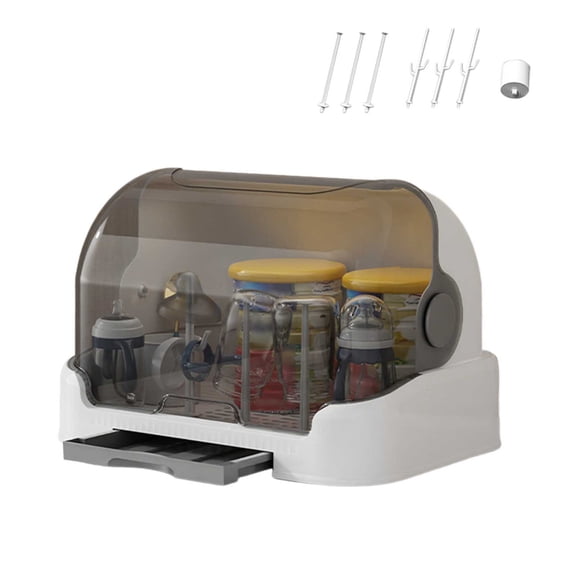 Baby Bottle Drying Rack with Lid Baby Bottle Storage Box with Removable Drain Tray Space Saving Baby Bottle Rack Dryer Reusable Bottle Rack Holder for Baby 40*29*27cm Home Decor