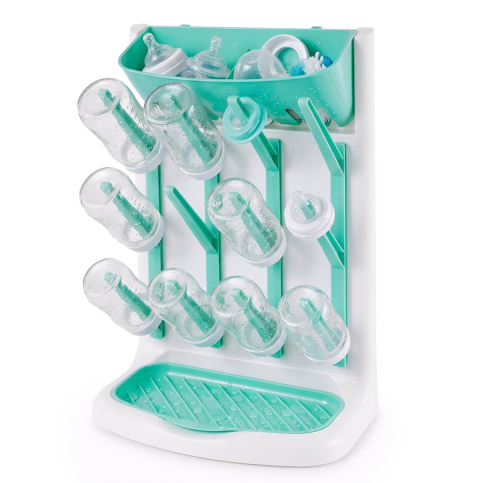 Baby Bottle Drying Rack Plastic Vertical Standing Bottle Dryer Holder with Detachable Bottom Drip Tray Space Saving for Kitchen Countertop