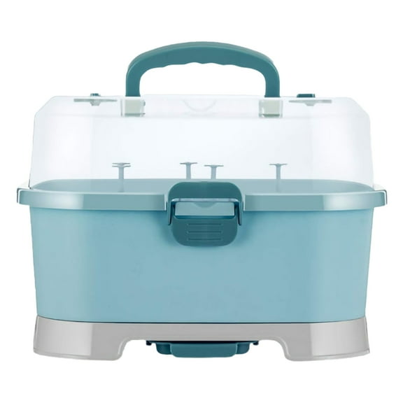 Baby Bottle Drying Rack Storage, Nursing Bottle Storage Box Organizer with Cover, Portable Kitchen Cabinet Organizer, High Capacity Bottle Dryer Holder for Bottles(Blue,11.81"Dx8.44"Wx8.85"H)