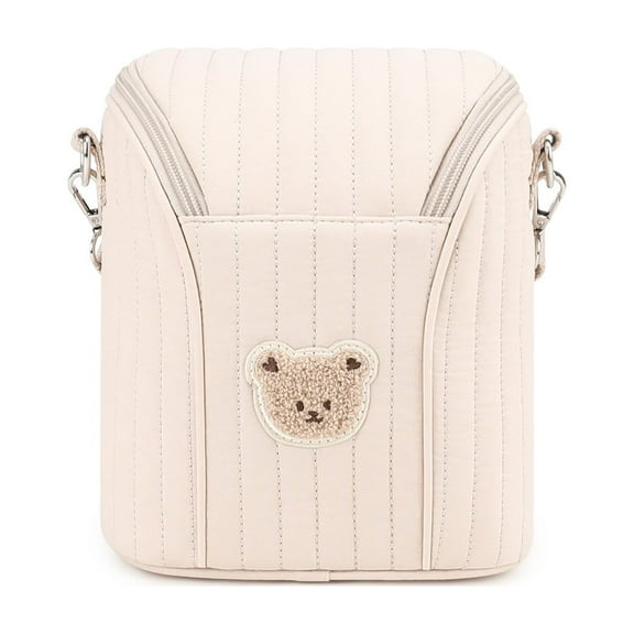 Baby Bottle Insulated Bag, Portable Breastmilk Cooler Bag with Aluminum Foil Liner, Fits 2×9 oz Bottles, Stroller-Attachable Canvas Milk Storage Bag with With detachable carrying handle for Mom Baby