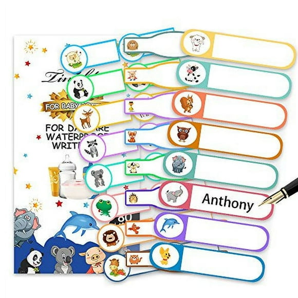 Baby Bottle Labels, Tinabless Write-On, Self-Laminating, Daycare Waterproof Labels (Pack of 80)