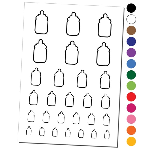 Baby Bottle Outline Water Resistant Temporary Tattoo Set Fake Body Art Collection - Orange