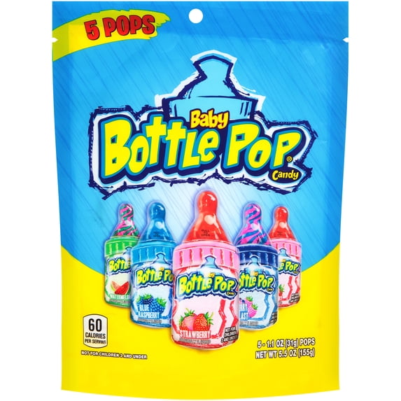 Baby Bottle Pop Assorted Fruit Flavored Candy, Variety Pack 5.5oz, 5-1.1oz Bottle Pops
