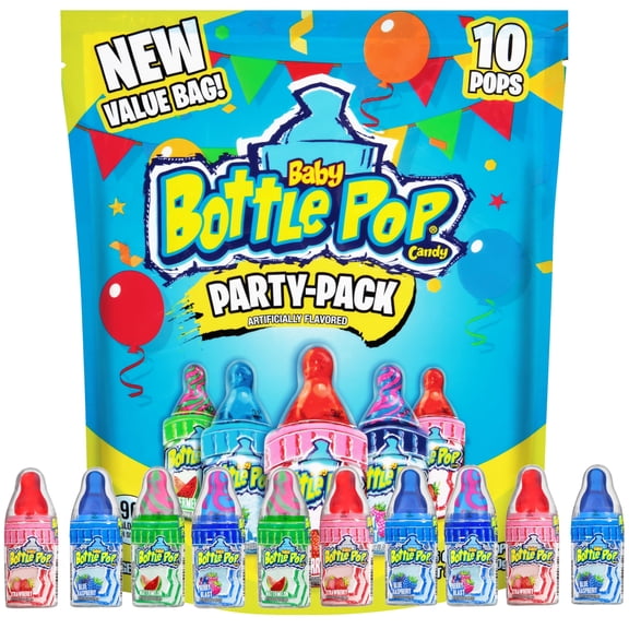 Baby Bottle Pop Candy AKF18 Lollipops Variety Party Pack - 10 Count Suckers w/ Powdered Dip in Assorted Fruity Flavors - Bulk Candy for Party Favors, Goodie Bags, Birthdays, Baby Showers