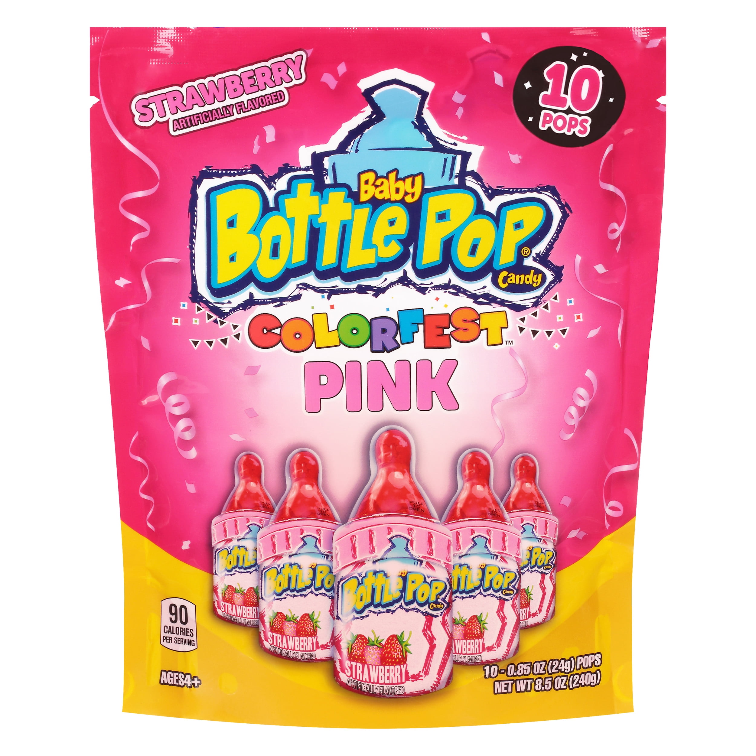 Baby Bottle Pop Colorfest Individually Wrapped Pink Strawberry Party Pack 10 count Strawberry Lollipops w/ Powdered Sugar Dip - Bulk Candy For Party Favors, Birthdays, & Gender Reveal Parties